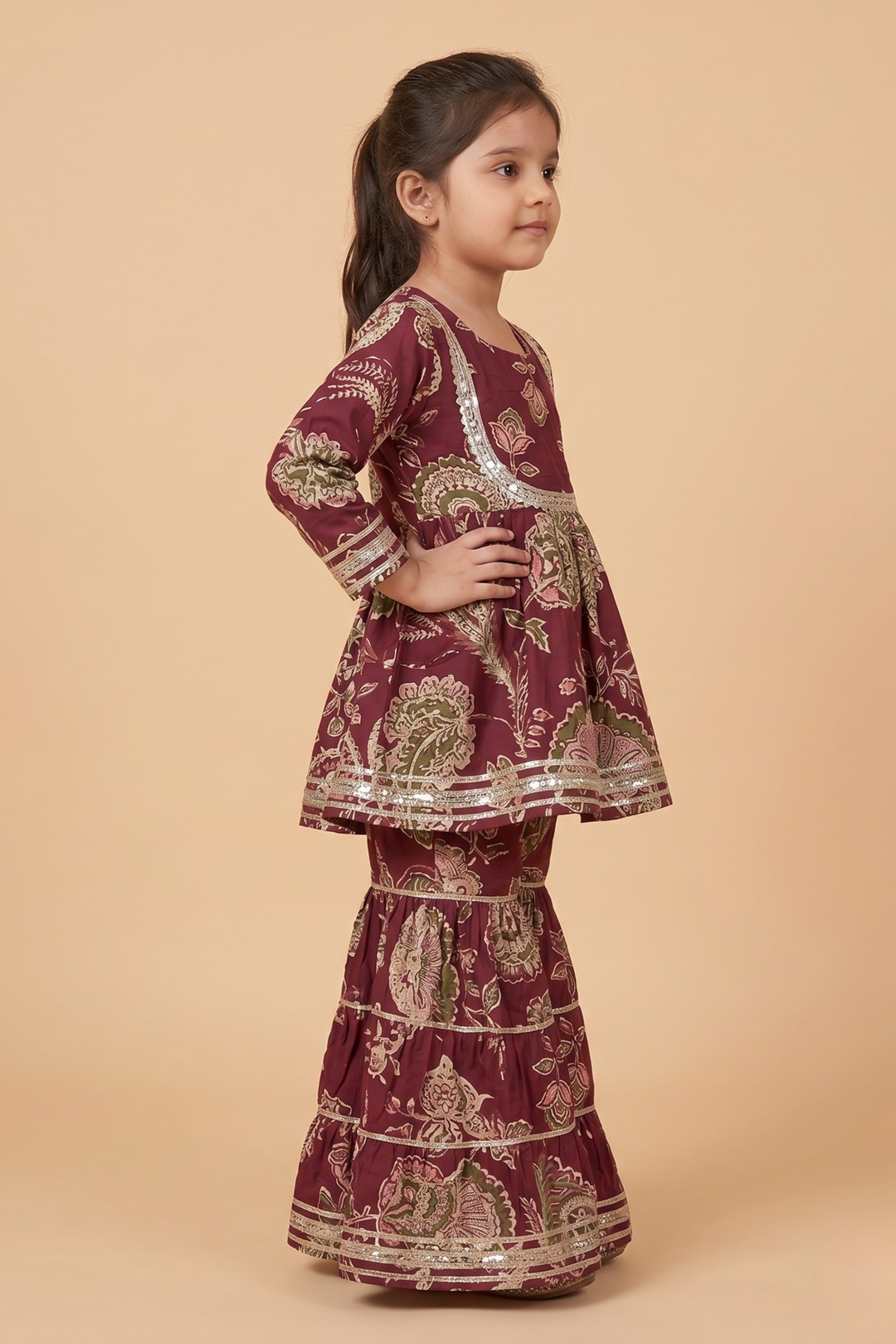 Zariya Wine Cotton Sharara Set
