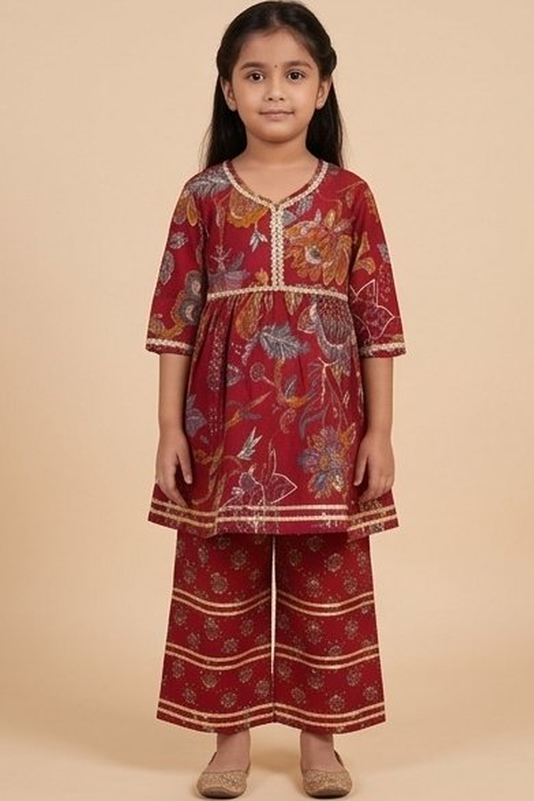 Kashvi Crimson Cotton Kurta Set