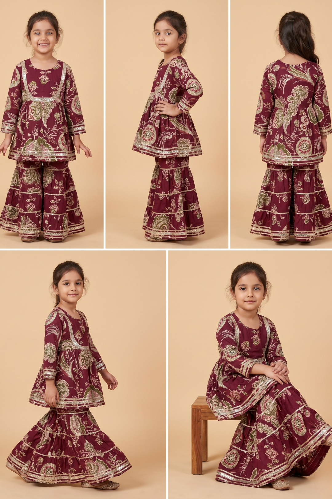 Zariya Wine Cotton Sharara Set
