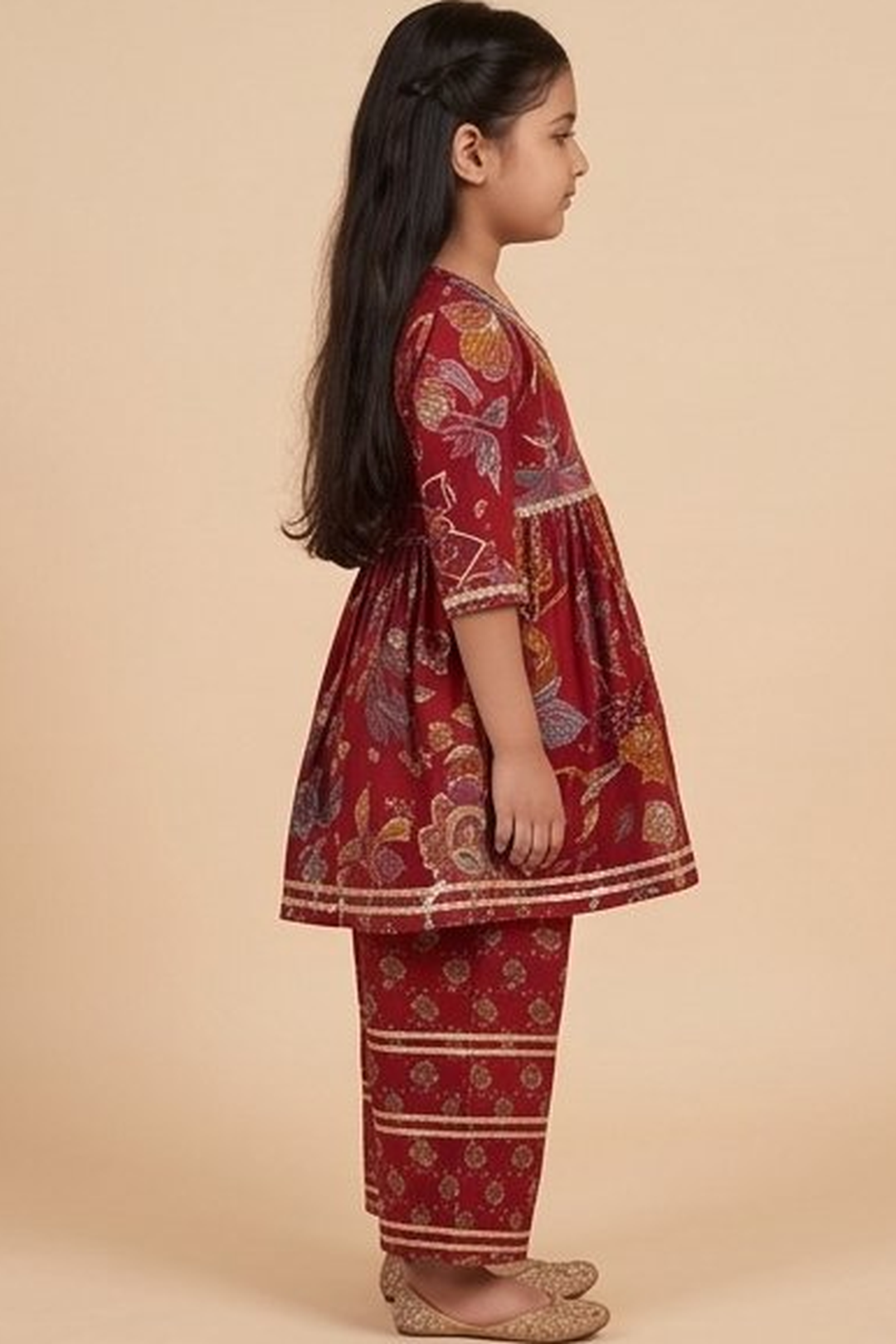 Kashvi Crimson Cotton Kurta Set