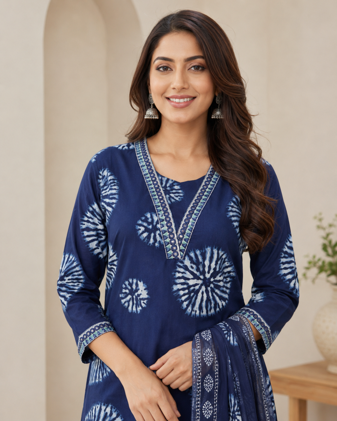 Indigo Shibori Print Kurta Palazzo Dupatta Set