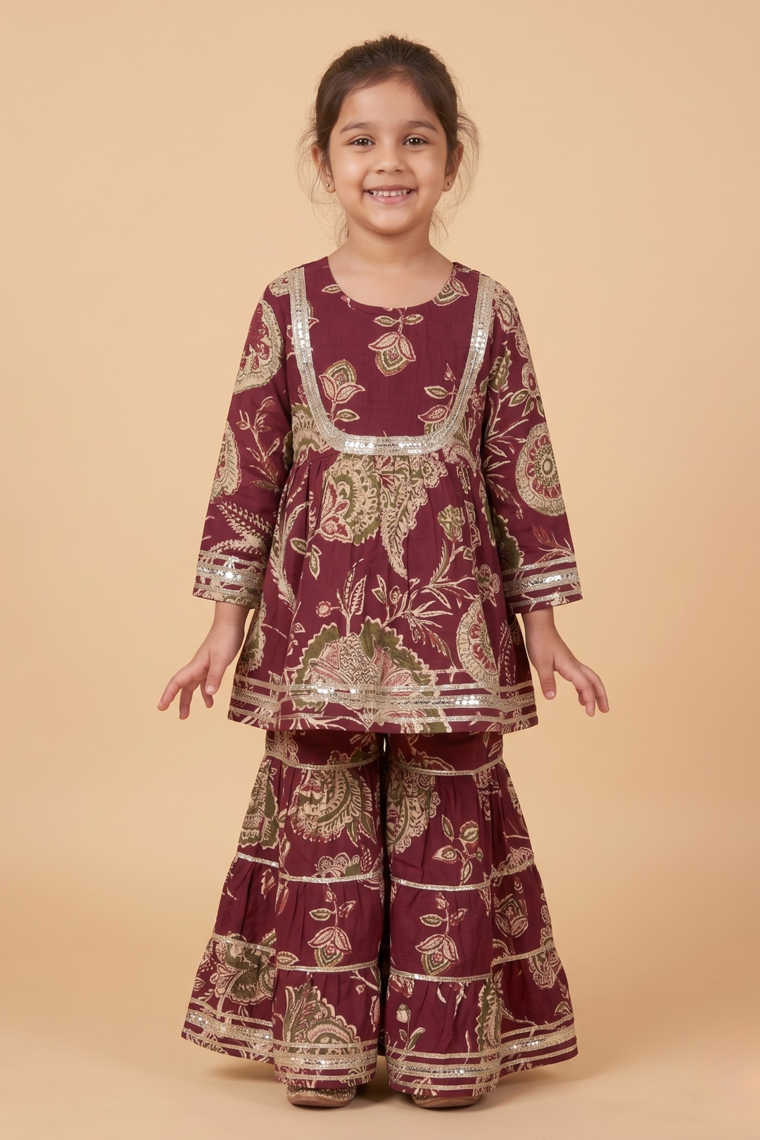 Zariya Wine Cotton Sharara Set