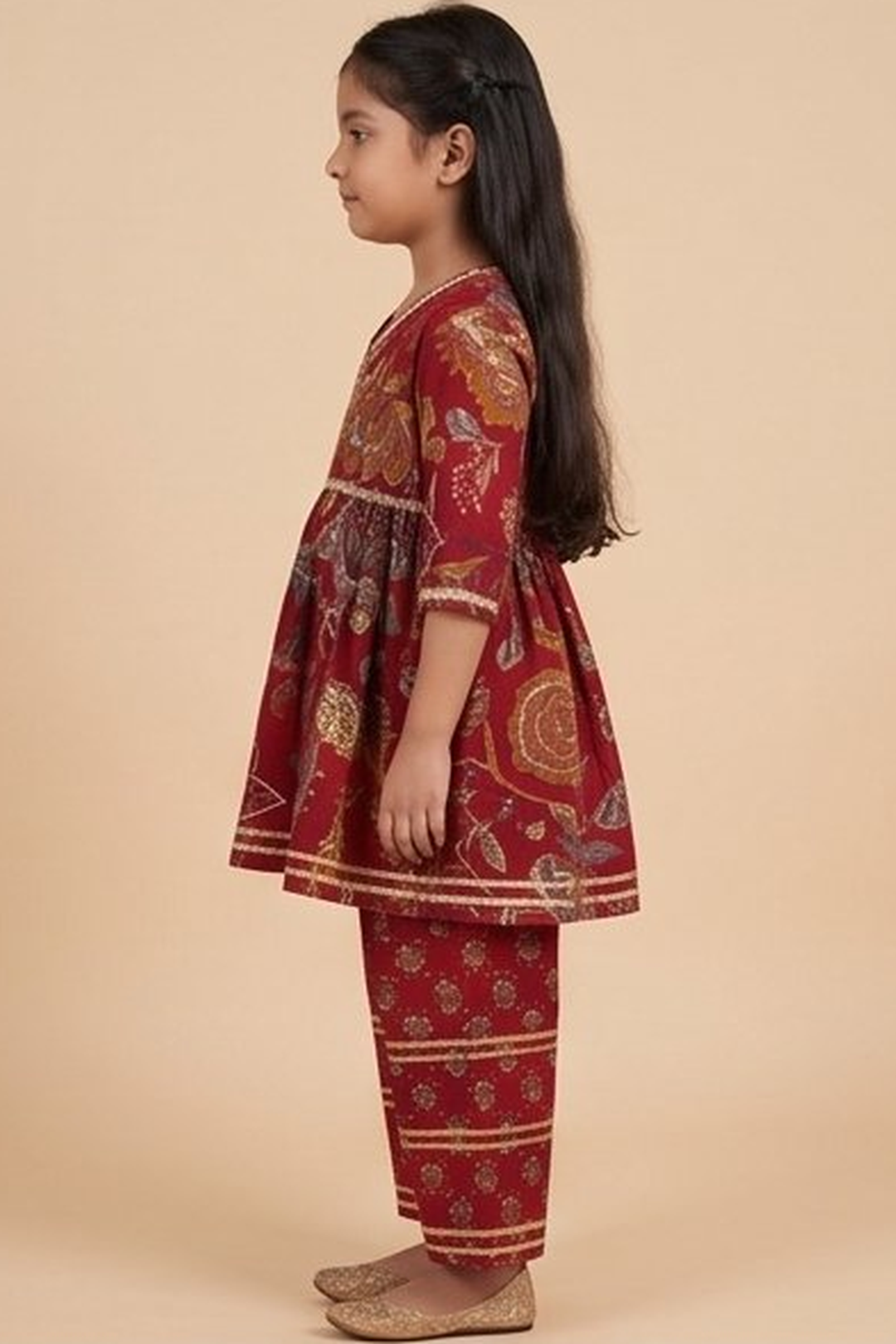 Kashvi Crimson Cotton Kurta Set