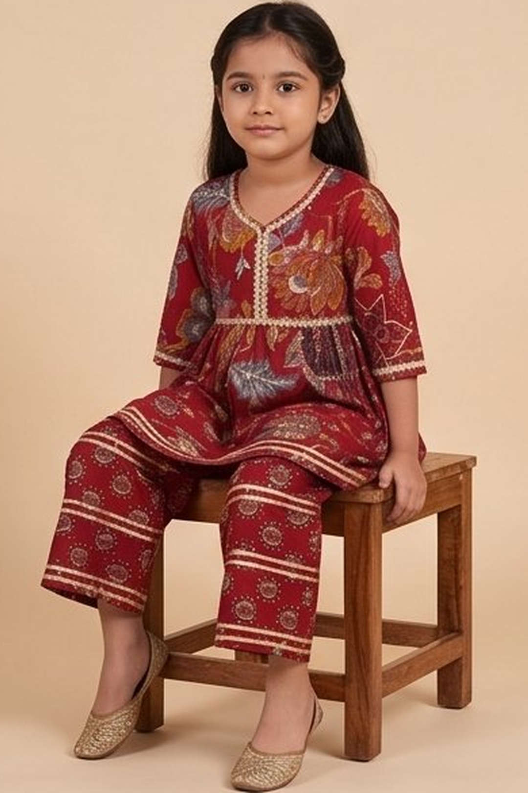 Kashvi Crimson Cotton Kurta Set