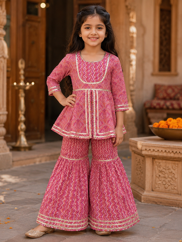 Pink Printed Cotton Sharara Set