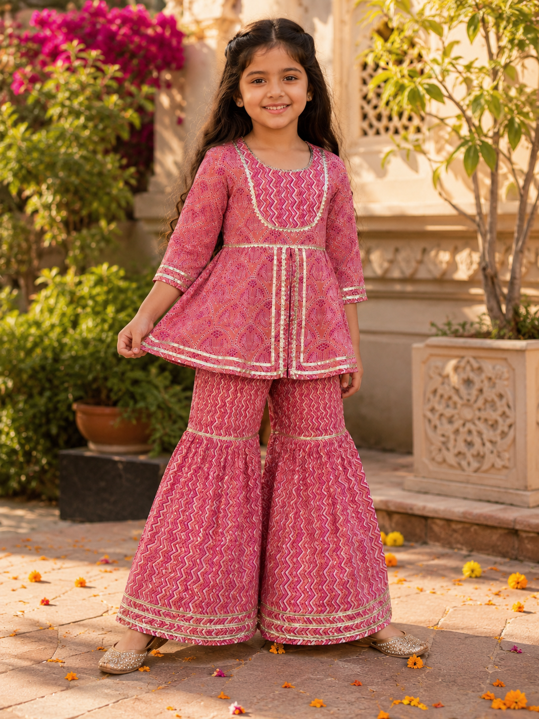 Pink Printed Cotton Sharara Set