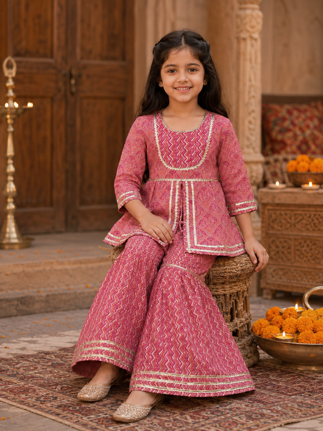 Pink Printed Cotton Sharara Set