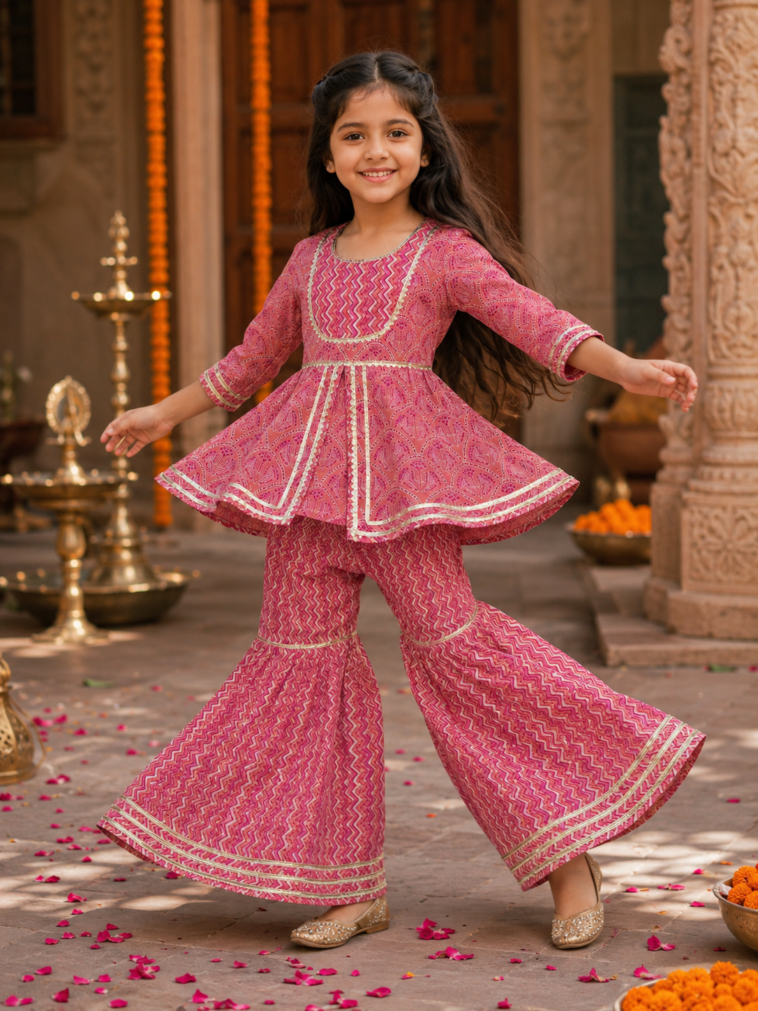 Pink Printed Cotton Sharara Set