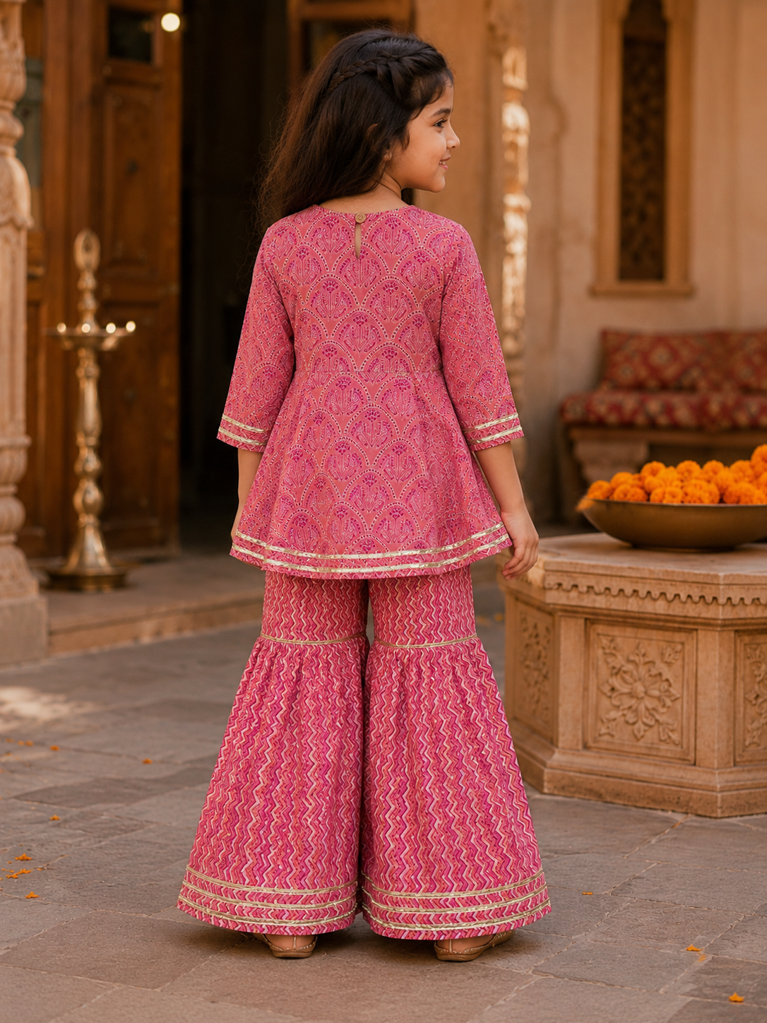 Pink Printed Cotton Sharara Set
