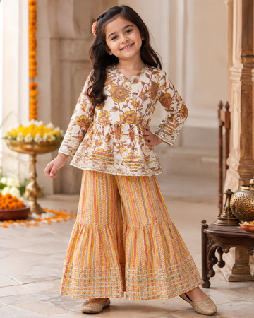Peach Floral Cotton Sharara Set