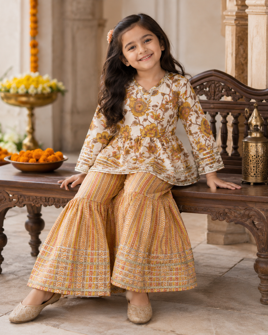 Peach Floral Cotton Sharara Set