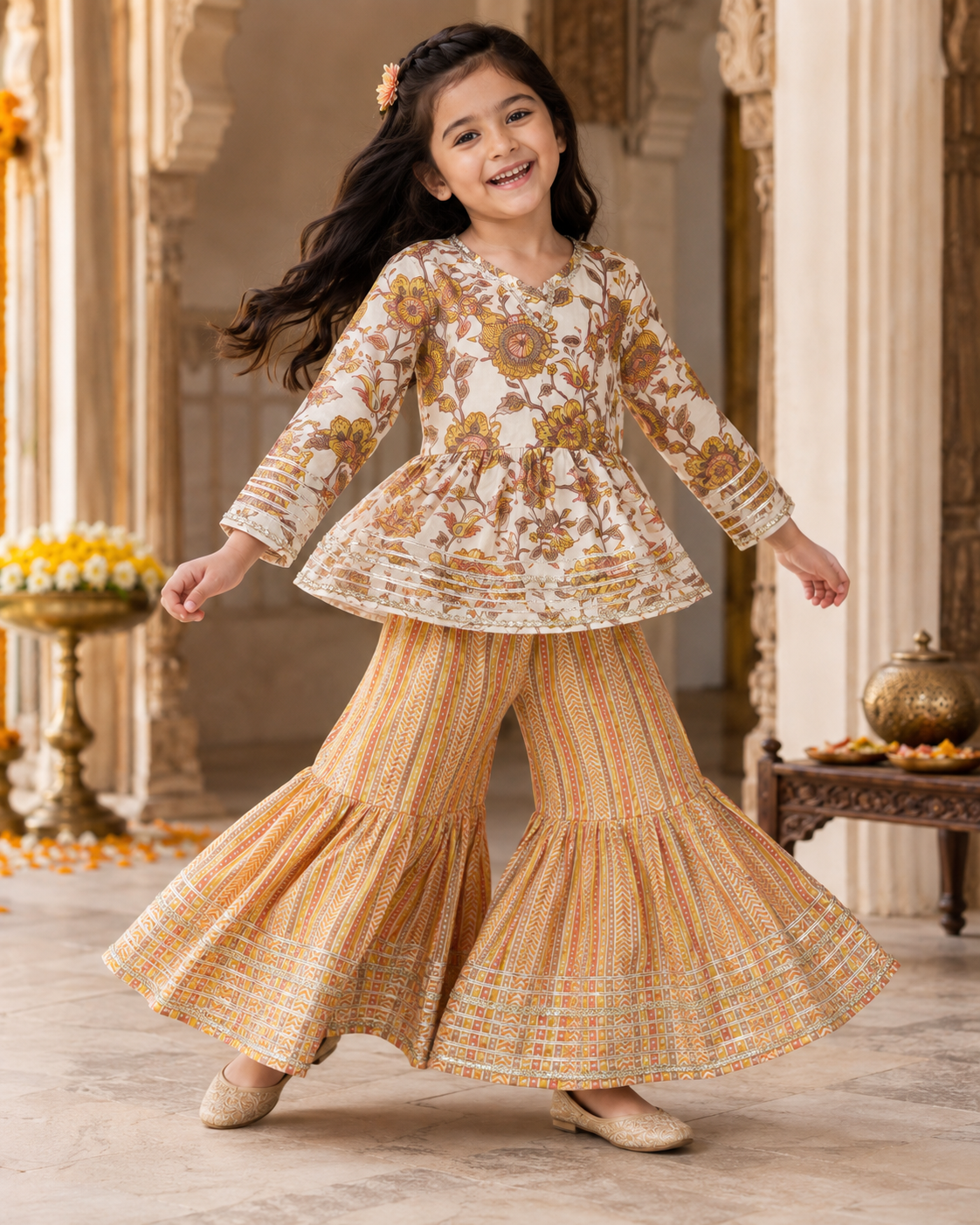 Peach Floral Cotton Sharara Set