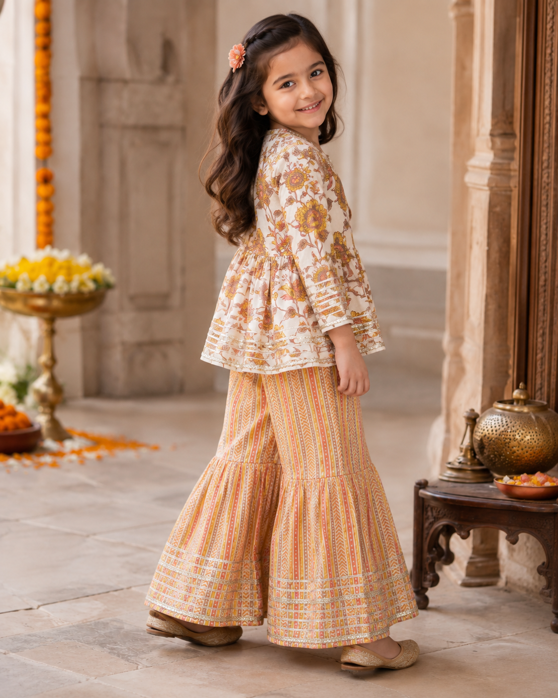 Peach Floral Cotton Sharara Set