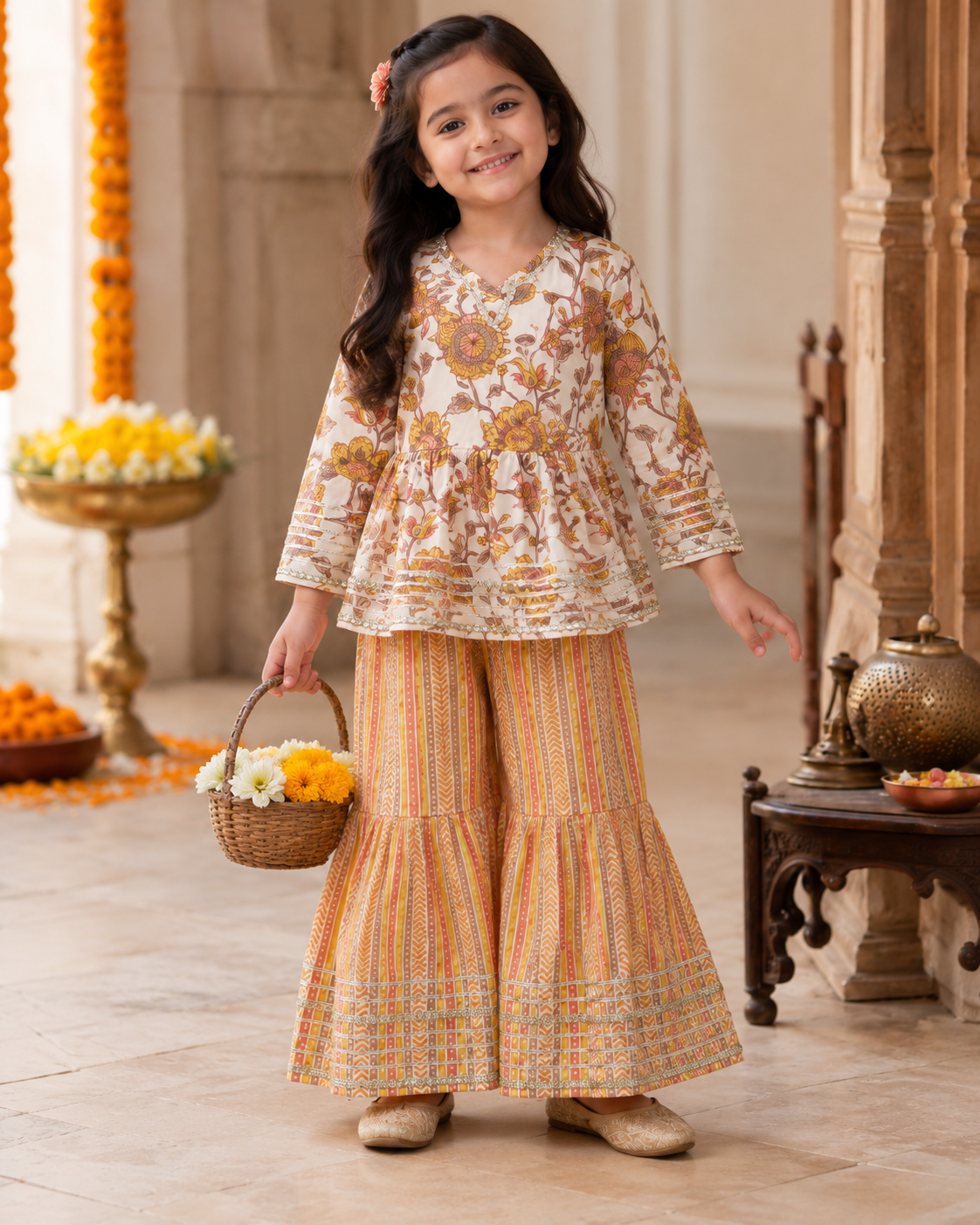 Peach Floral Cotton Sharara Set