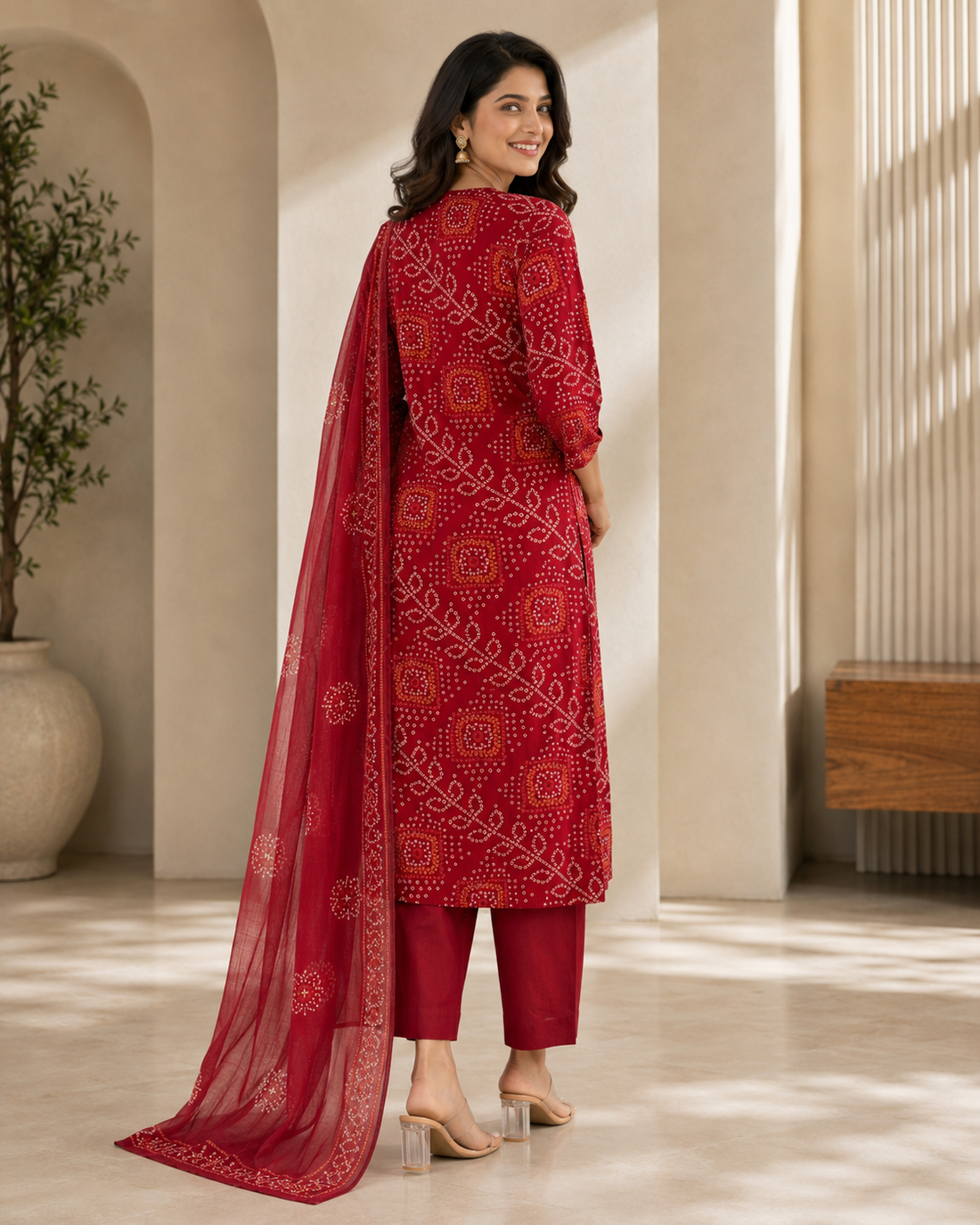 Crimson Printed Cotton Kurta Set with Dupatta