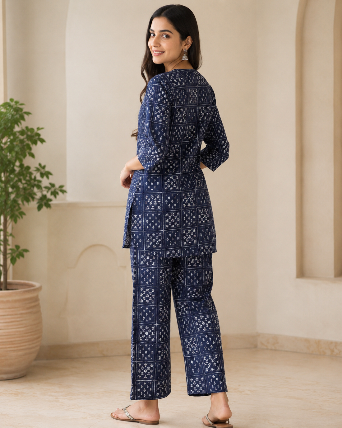 Indigo Printed Cotton Kurta Pant Co-ord Set