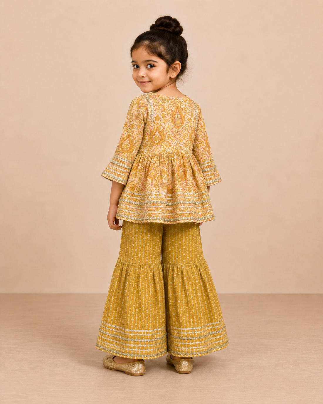 Mustard Yellow Cotton Peplum Sharara Set