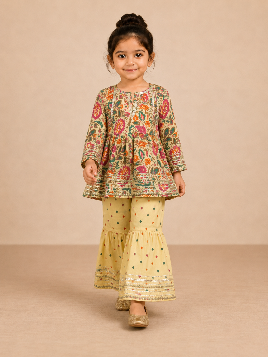 Multicolor Floral Cotton Peplum Sharara Set