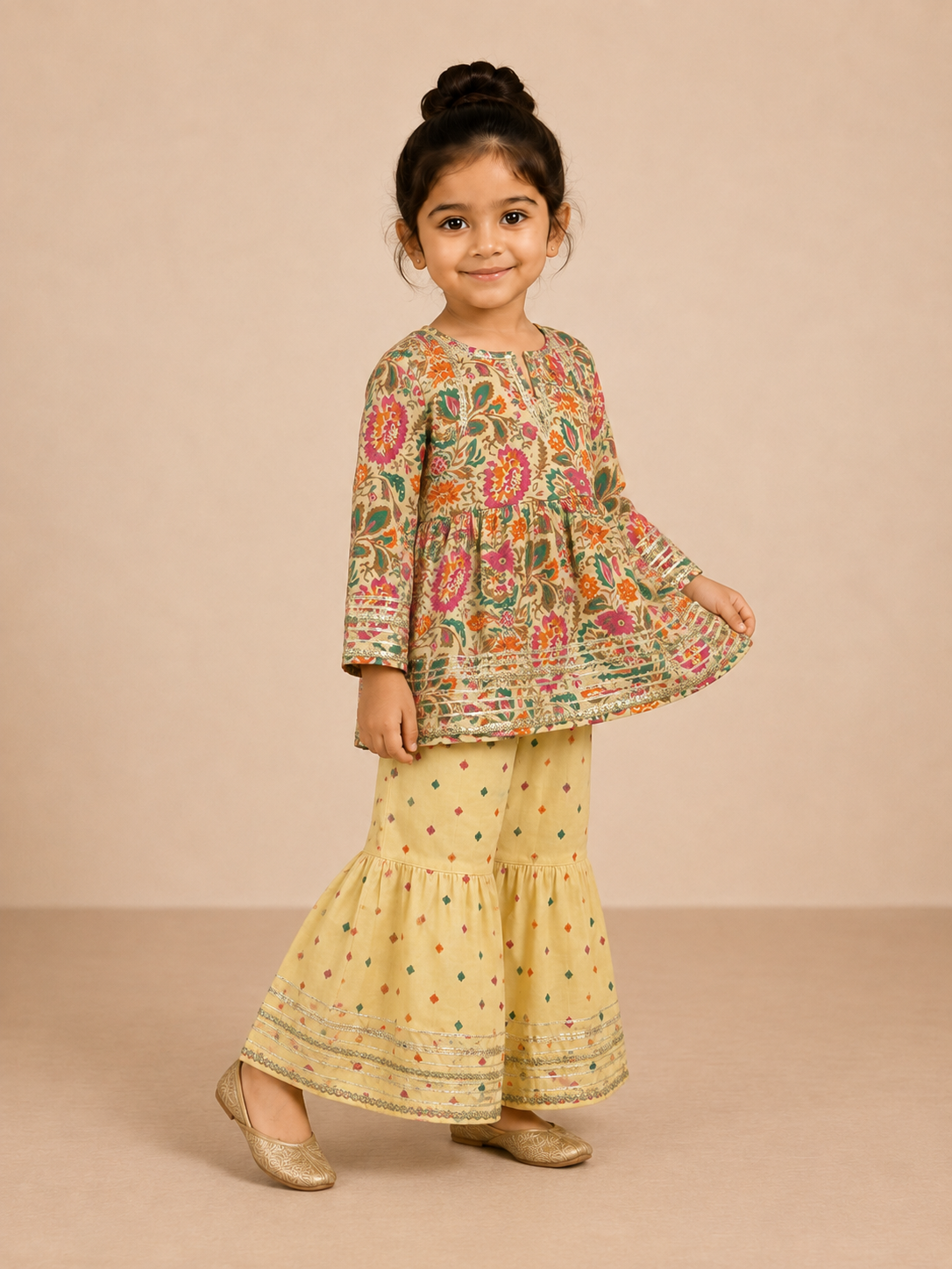 Multicolor Floral Cotton Peplum Sharara Set