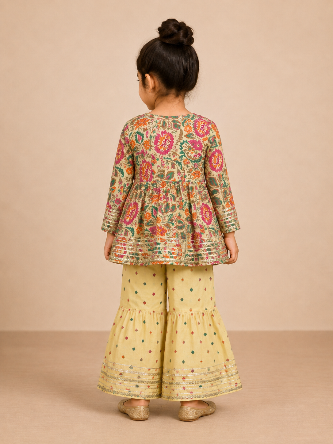 Multicolor Floral Cotton Peplum Sharara Set