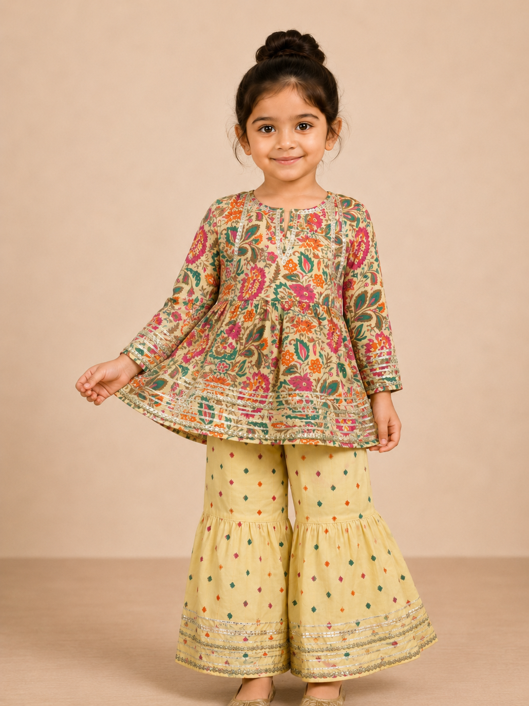 Multicolor Floral Cotton Peplum Sharara Set