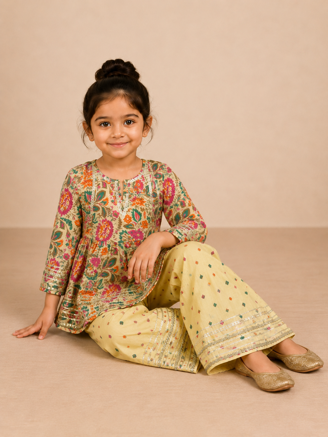 Multicolor Floral Cotton Peplum Sharara Set