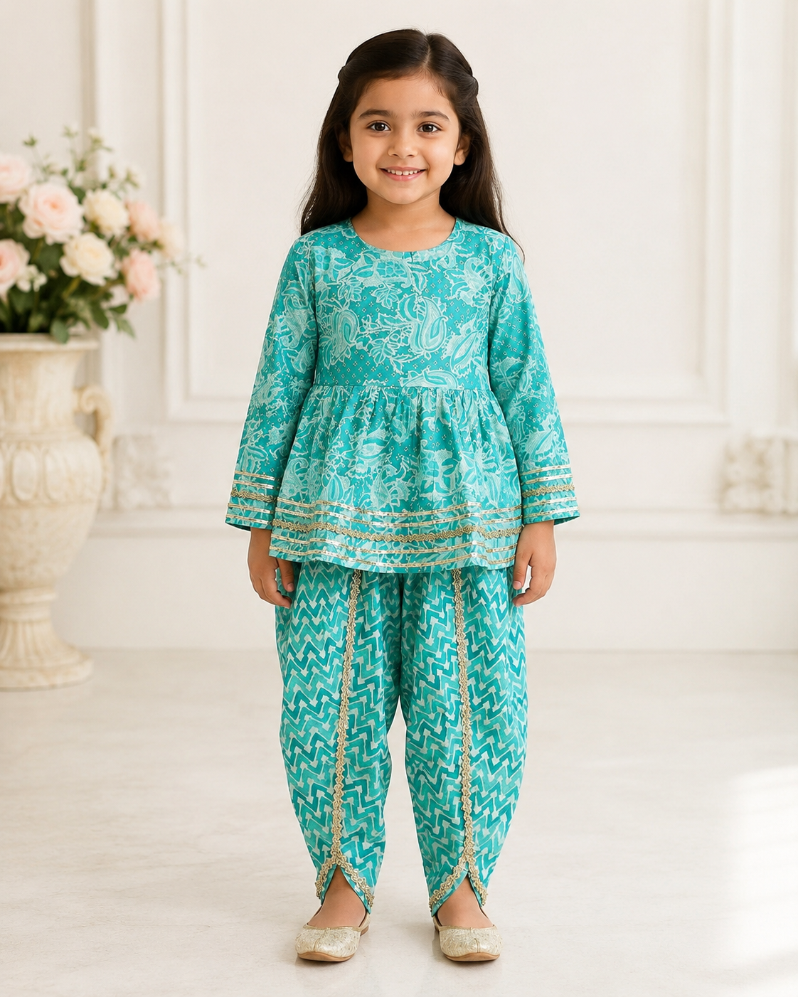 Aqua Cotton Kurta Pant Co-ord Set