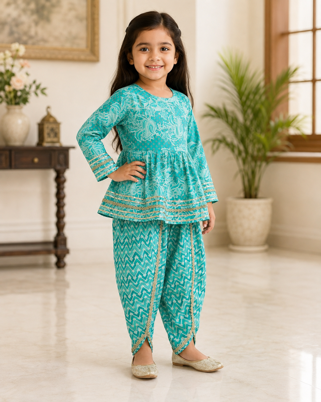 Aqua Cotton Kurta Pant Co-ord Set