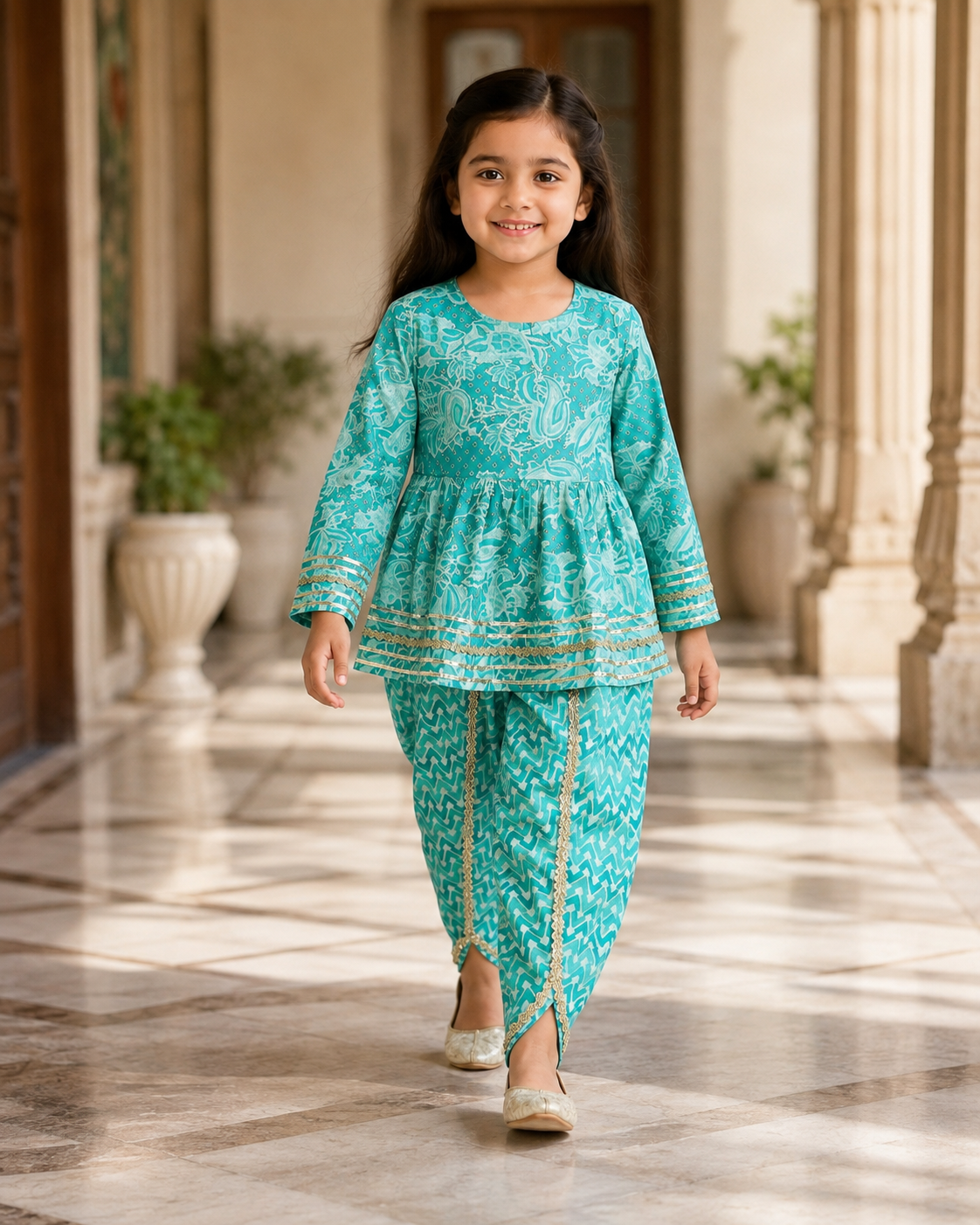 Aqua Cotton Kurta Pant Co-ord Set