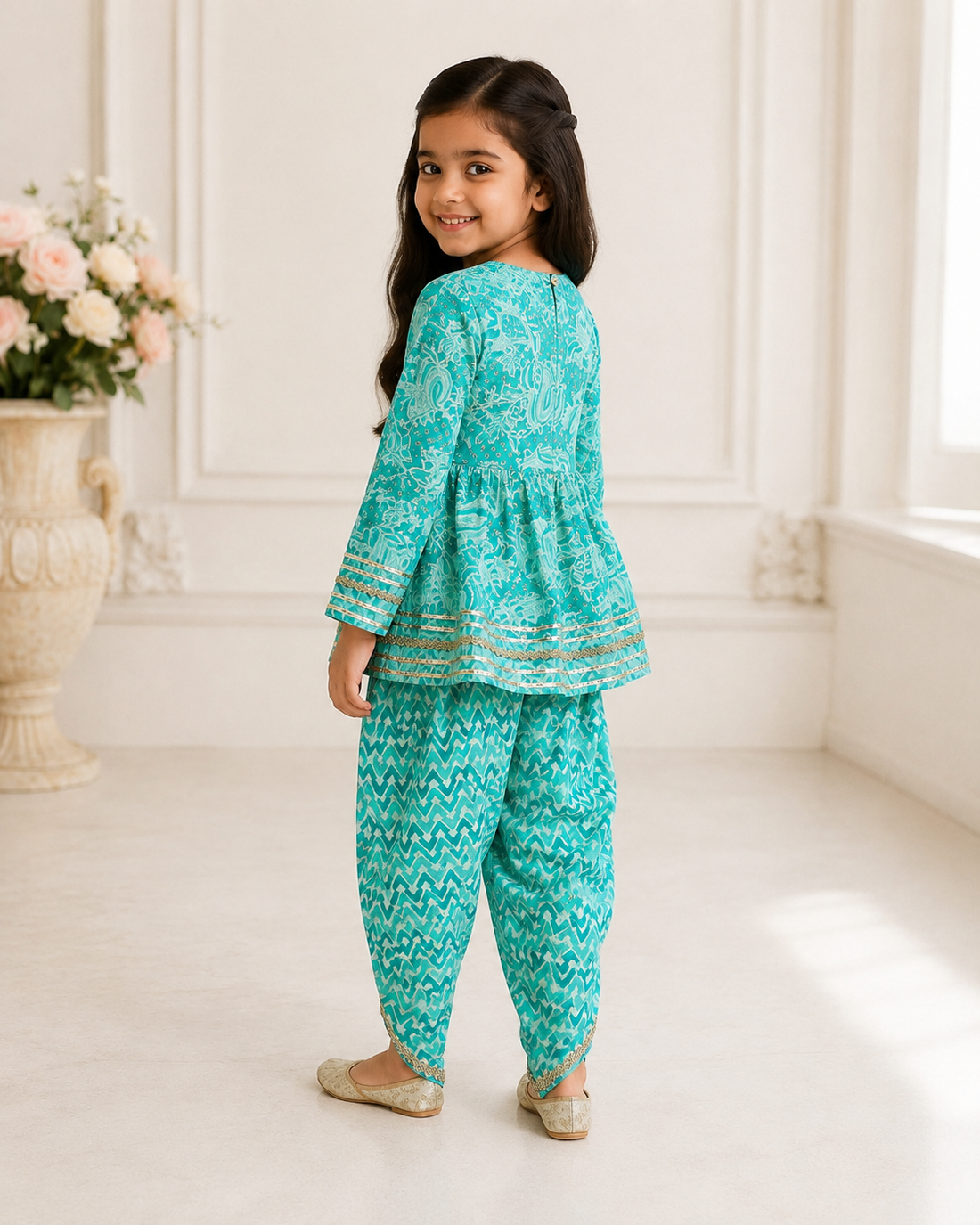 Aqua Cotton Kurta Pant Co-ord Set