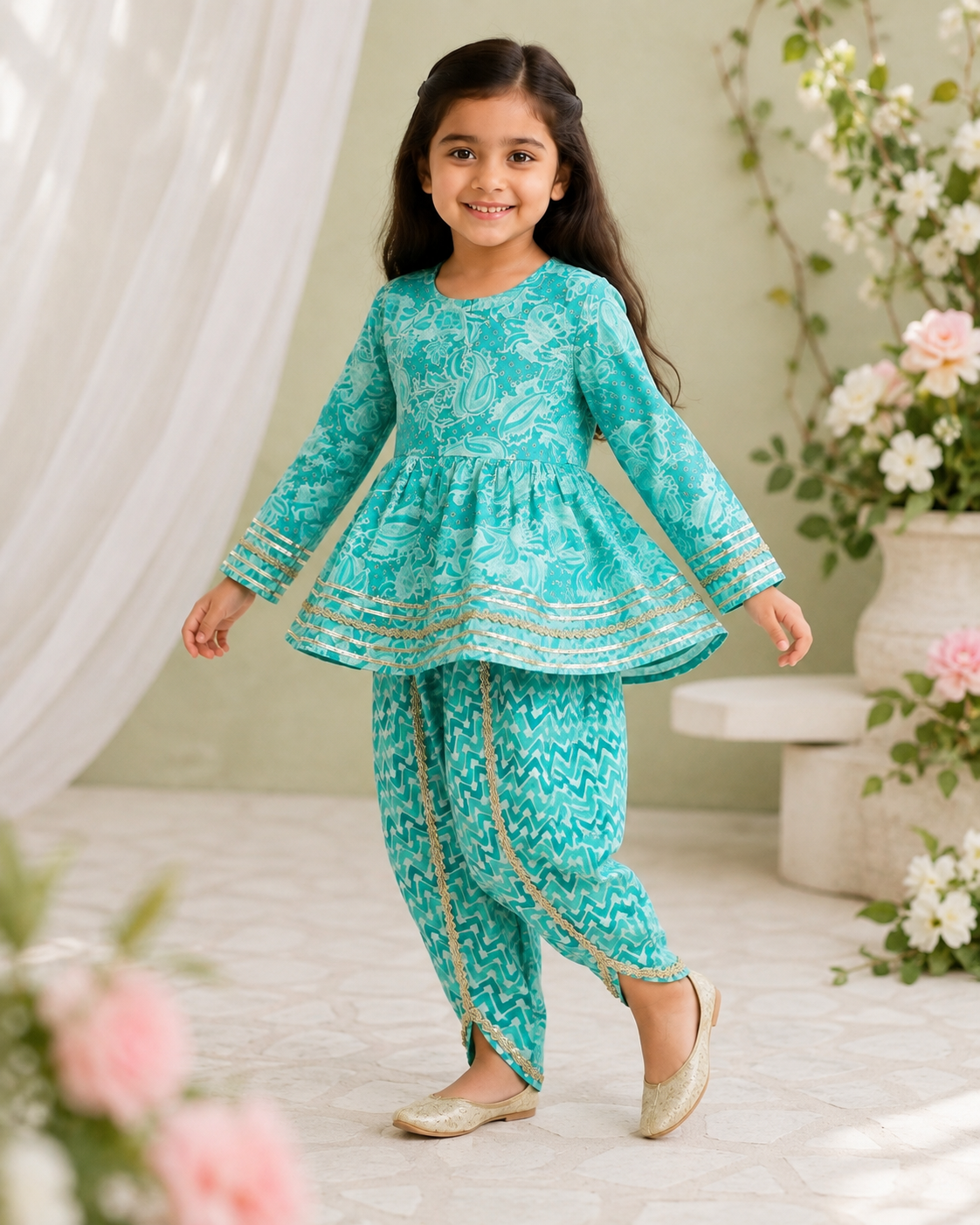 Aqua Cotton Kurta Pant Co-ord Set