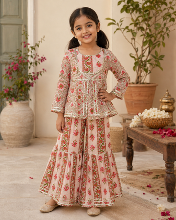 Pink Floral Cotton Sharara Set