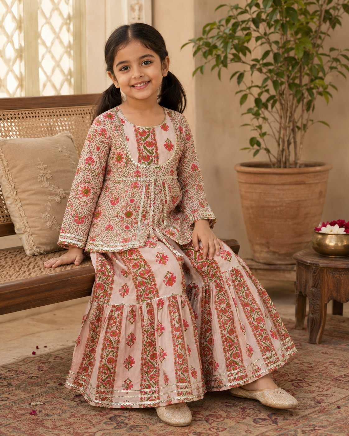 Pink Floral Cotton Sharara Set