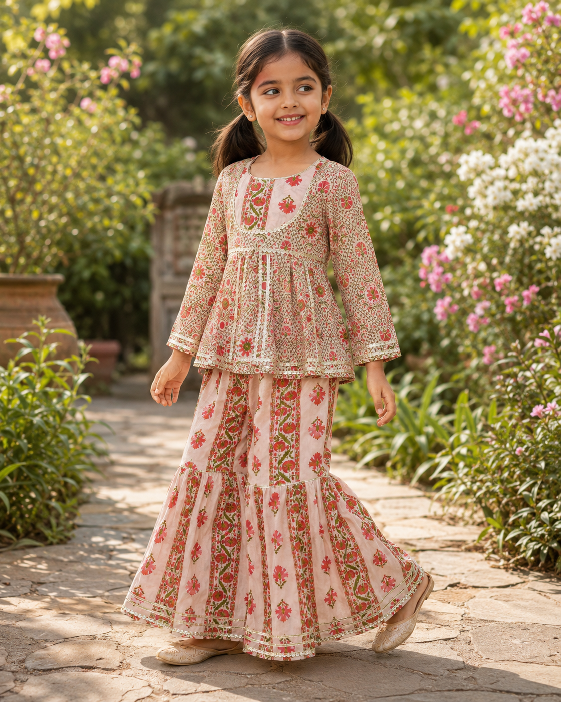 Pink Floral Cotton Sharara Set