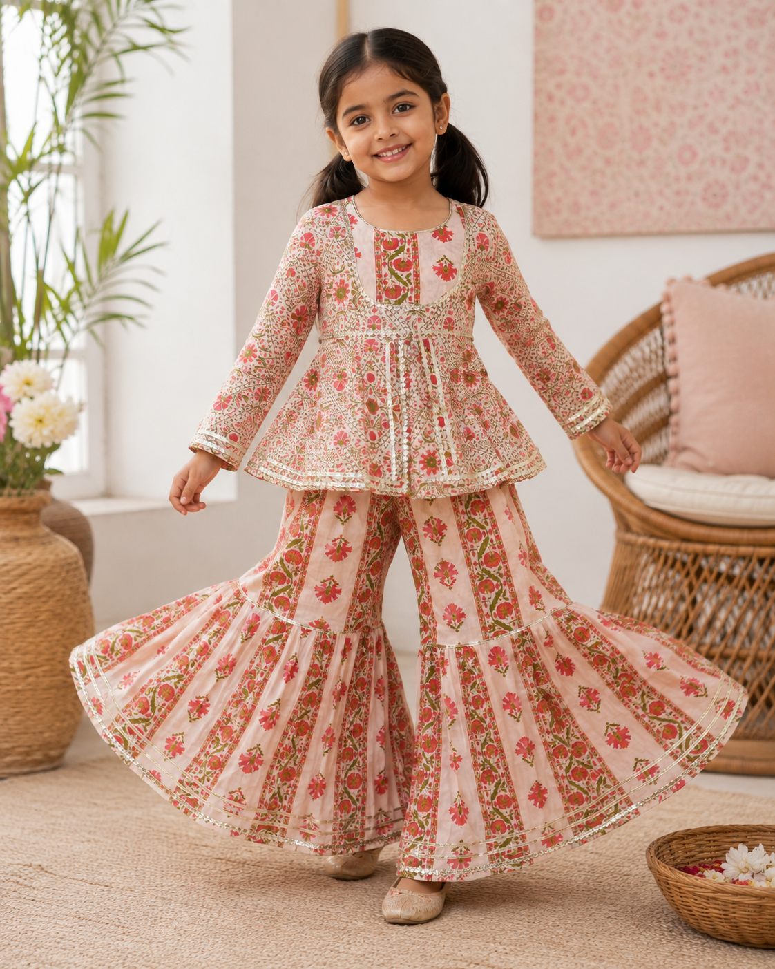 Pink Floral Cotton Sharara Set