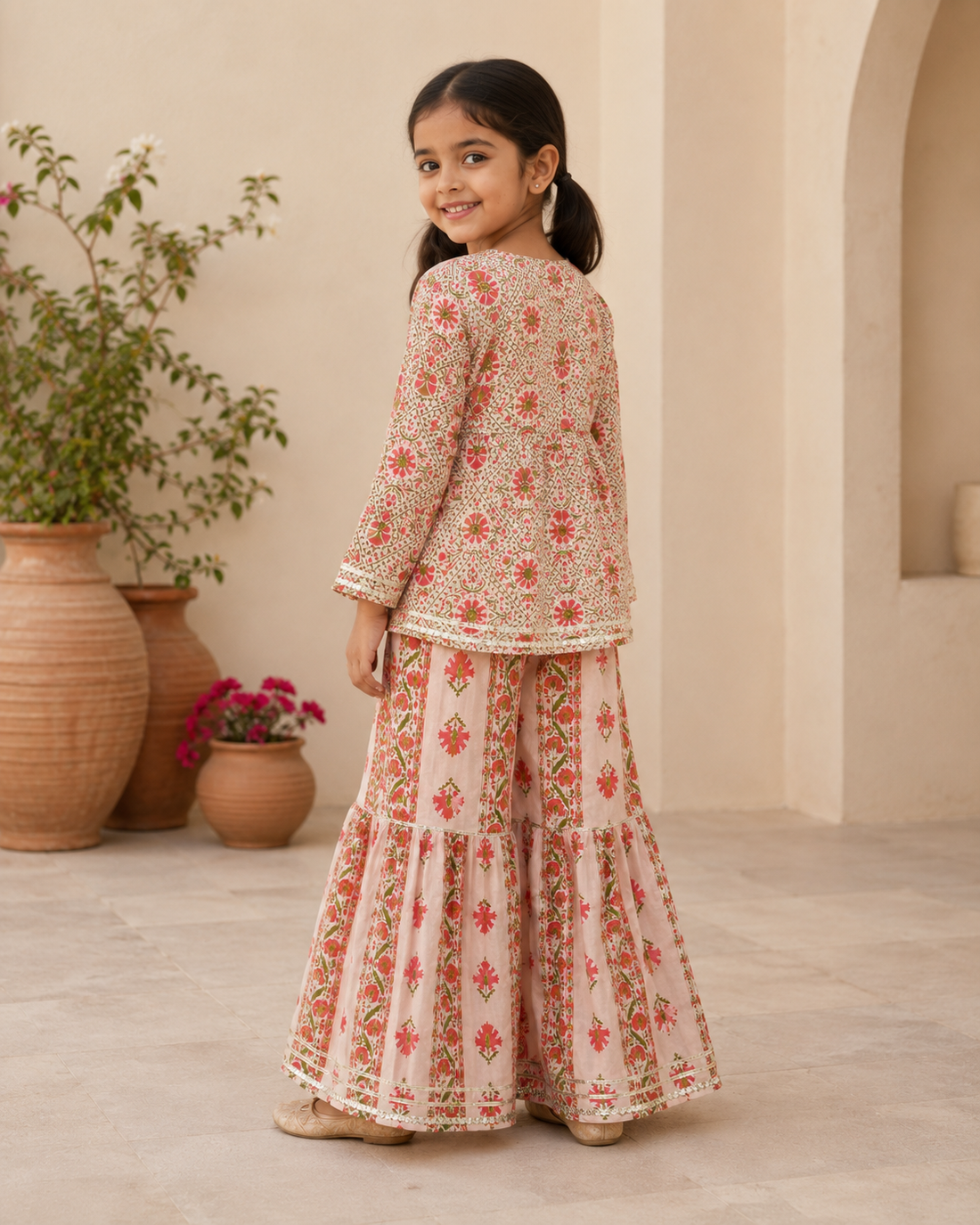 Pink Floral Cotton Sharara Set