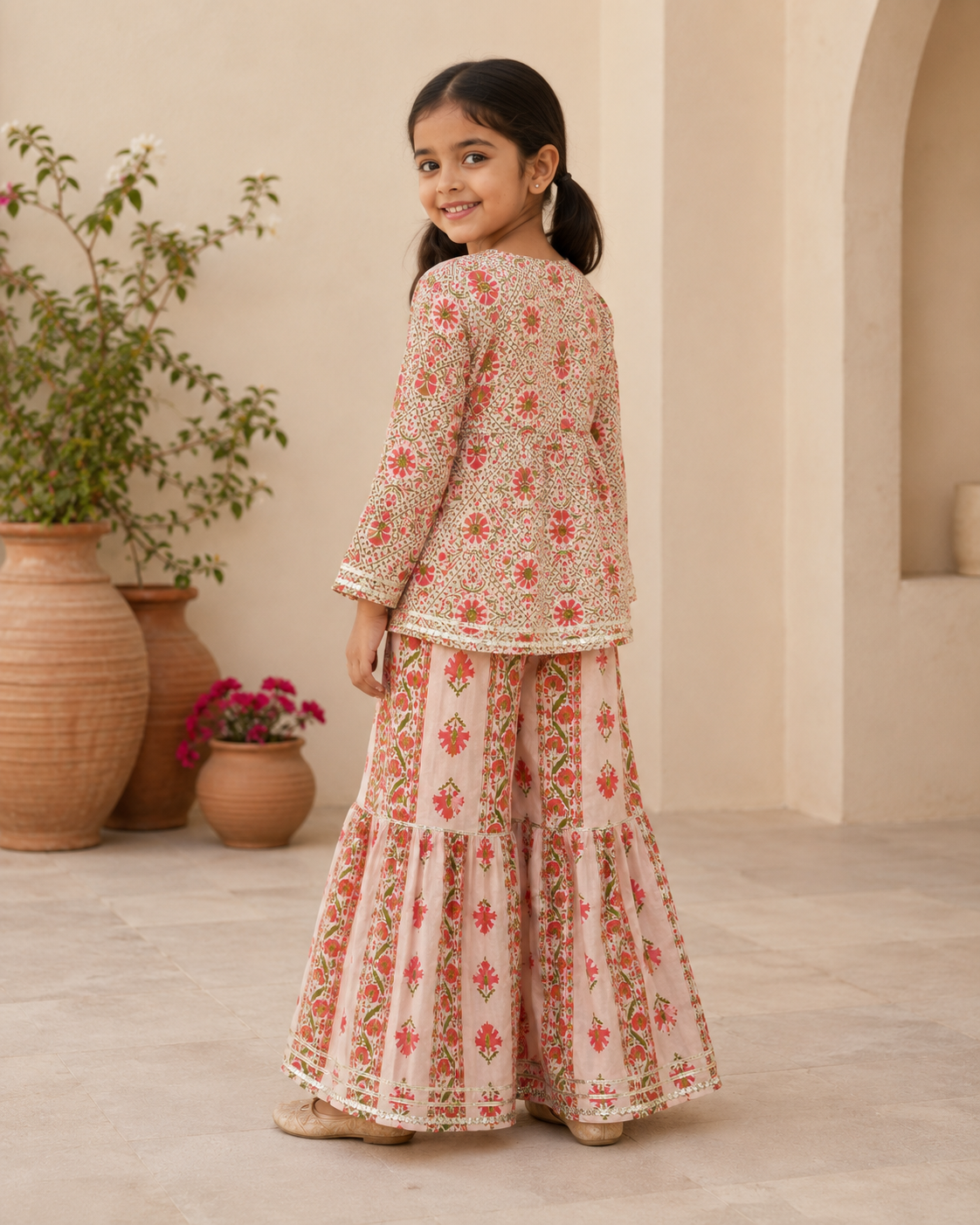 Pink Floral Cotton Sharara Set