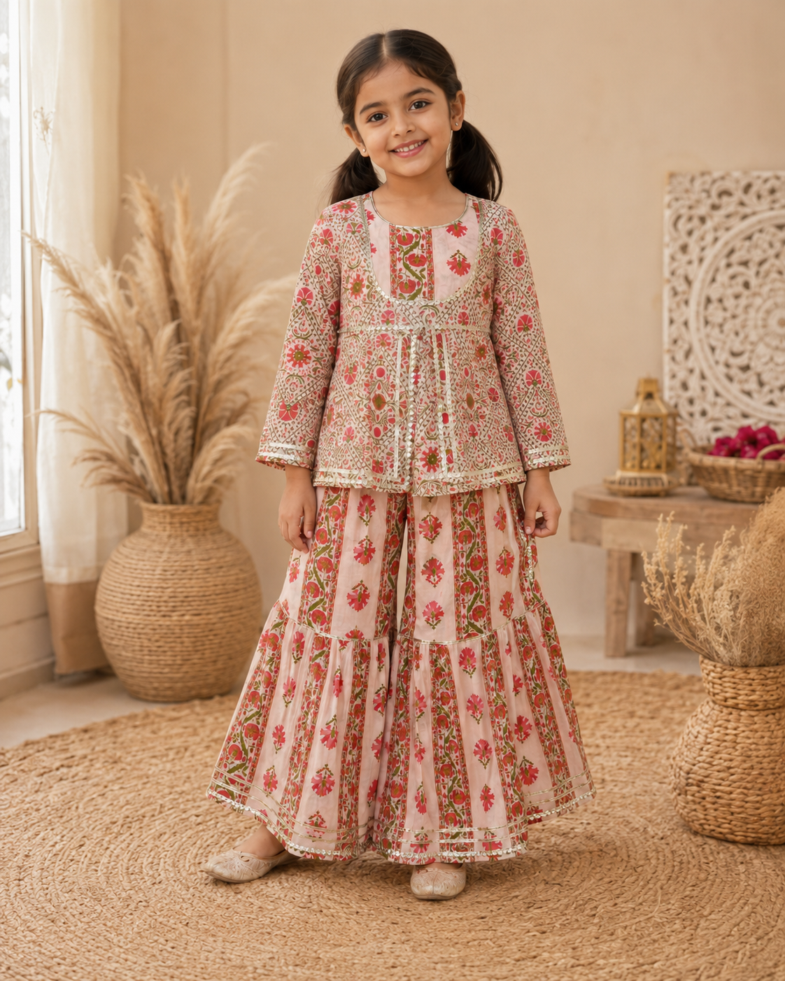 Pink Floral Cotton Sharara Set