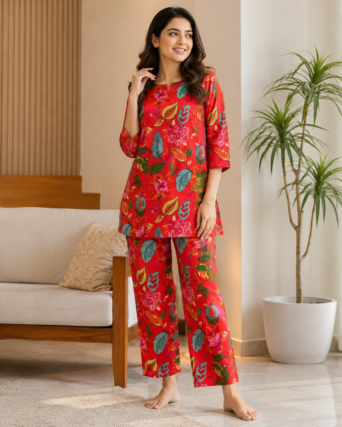 Scarlet Botanical Printed Cotton Kurta Pant Co-ord Set