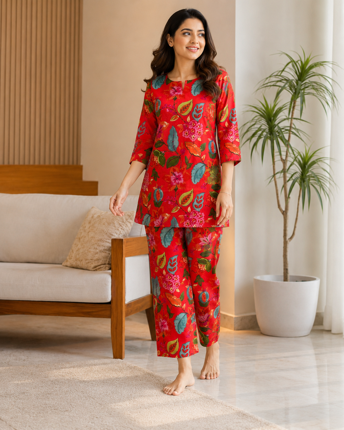 Scarlet Botanical Printed Cotton Kurta Pant Co-ord Set