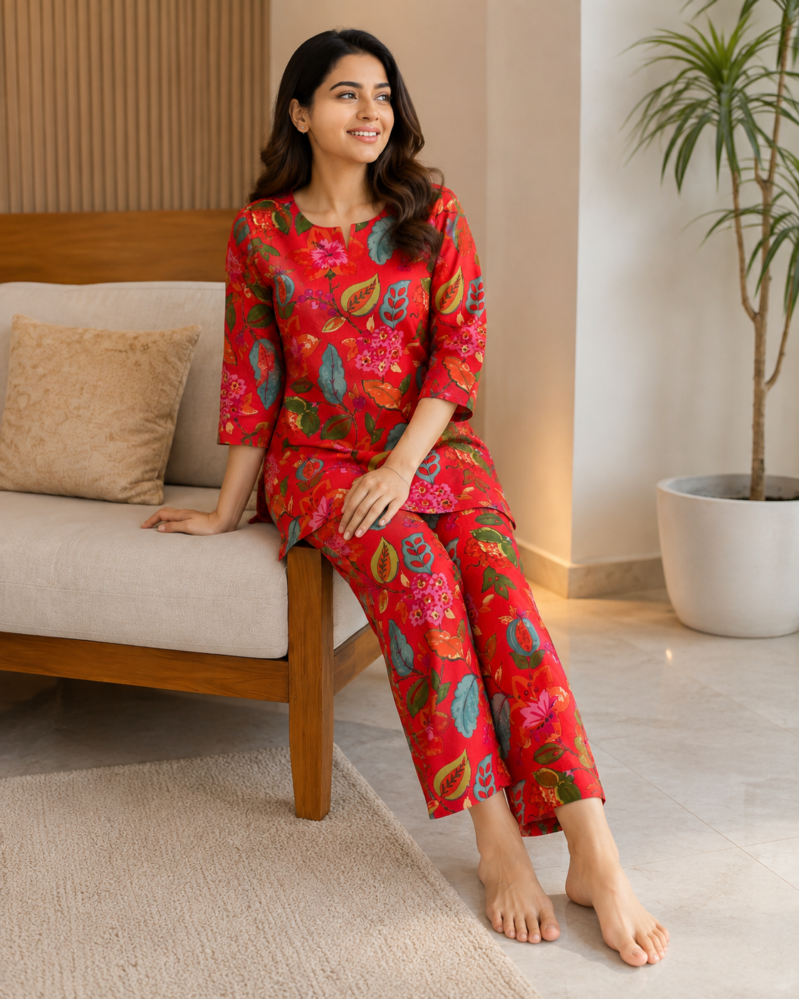Scarlet Botanical Printed Cotton Kurta Pant Co-ord Set