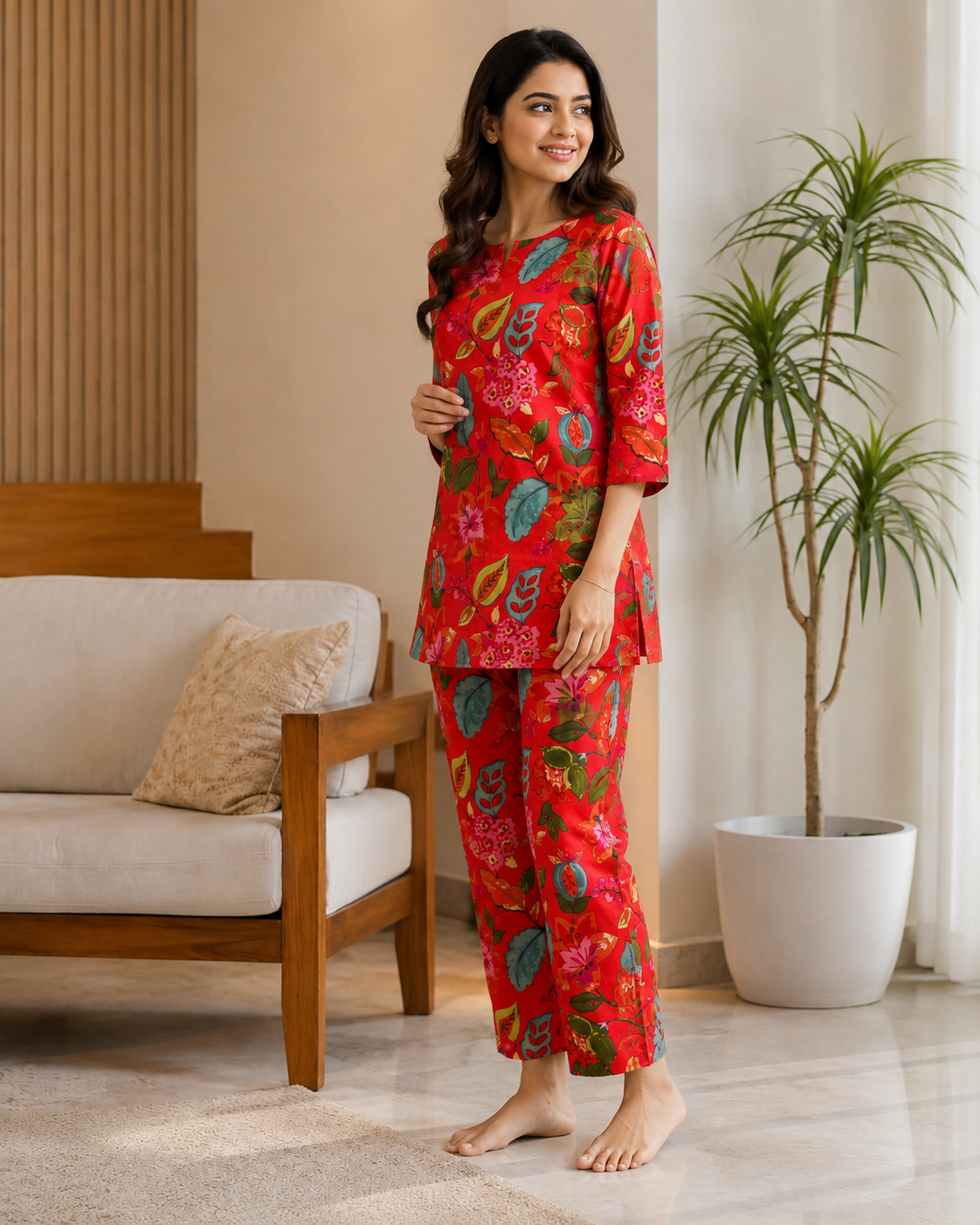 Scarlet Botanical Printed Cotton Kurta Pant Co-ord Set