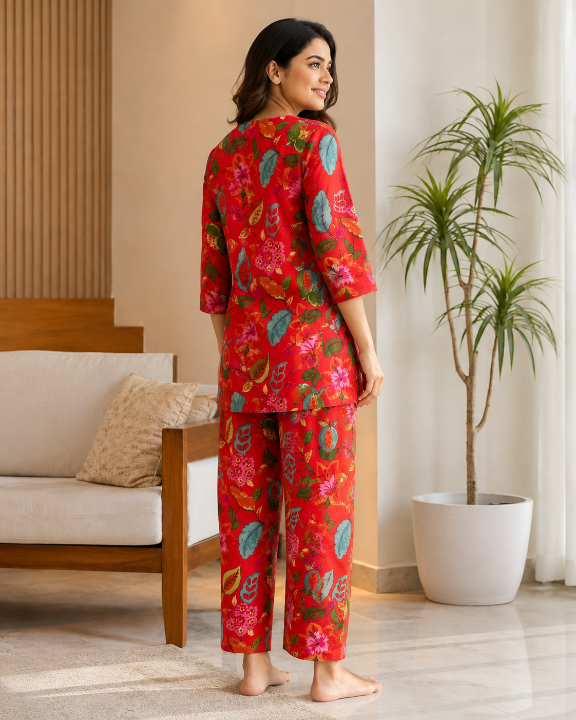 Scarlet Botanical Printed Cotton Kurta Pant Co-ord Set
