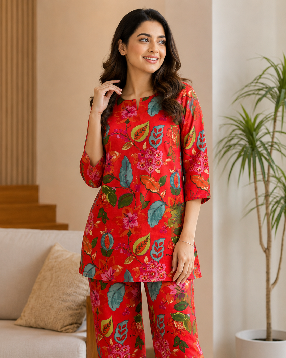 Scarlet Botanical Printed Cotton Kurta Pant Co-ord Set
