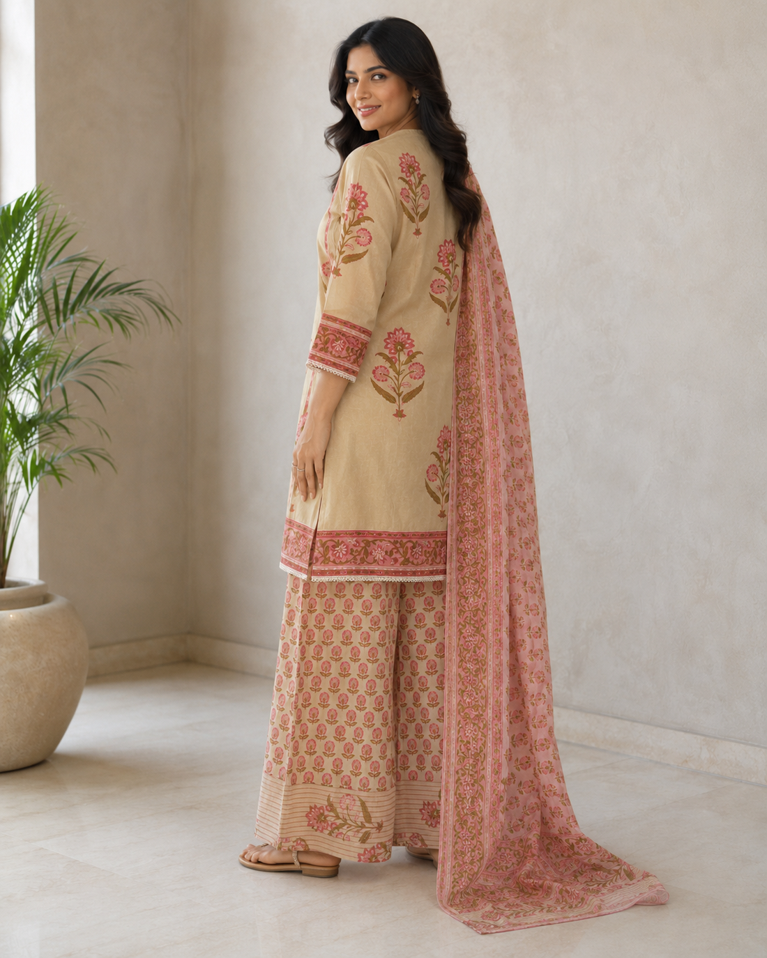 Blush Floral Printed Cotton Kurta Pant Dupatta Set