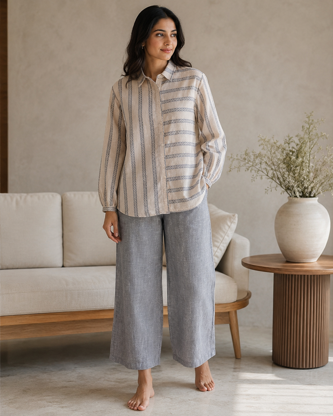 Blue Striped Cotton Shirt Pant Co-ord Set