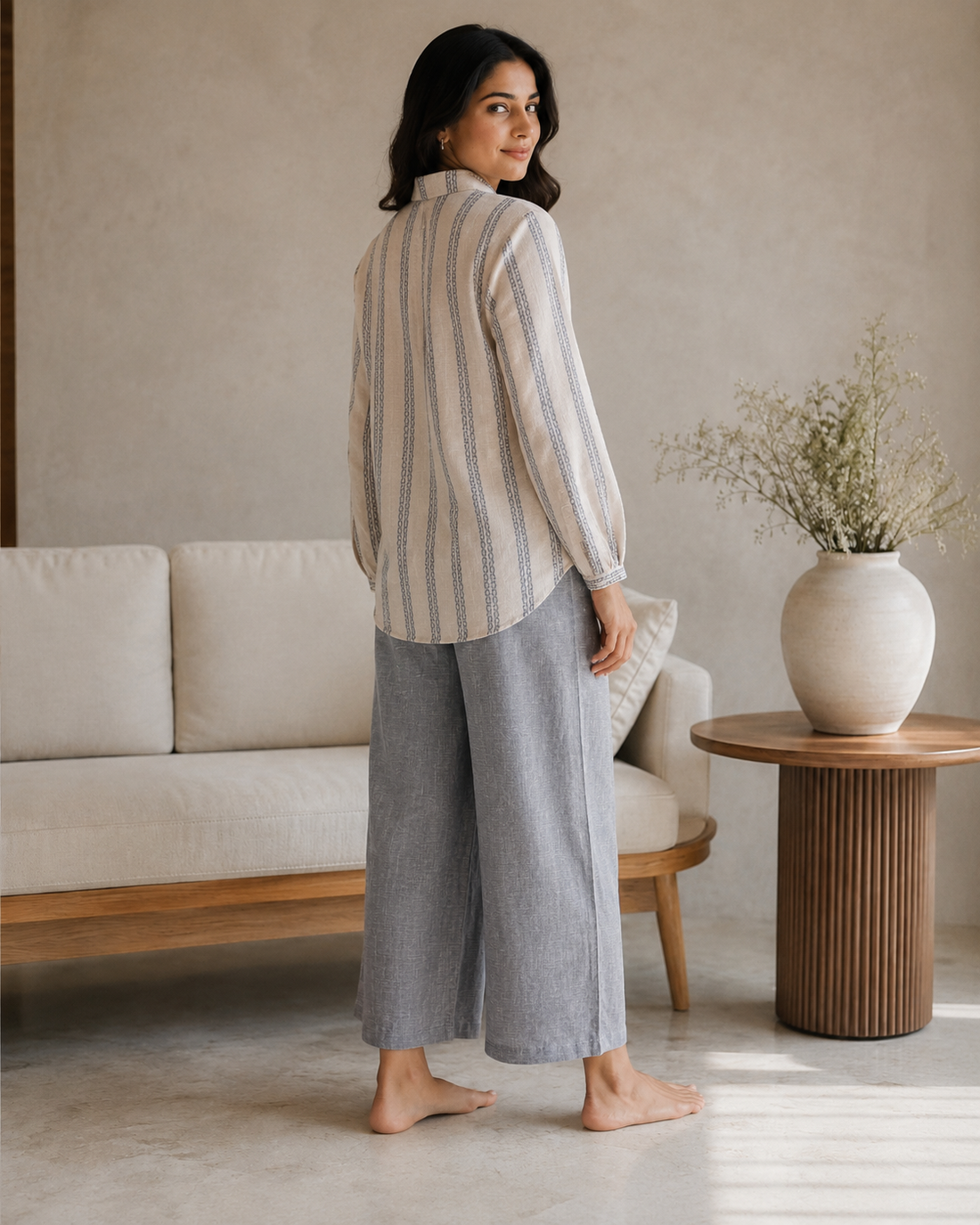 Blue Striped Cotton Shirt Pant Co-ord Set