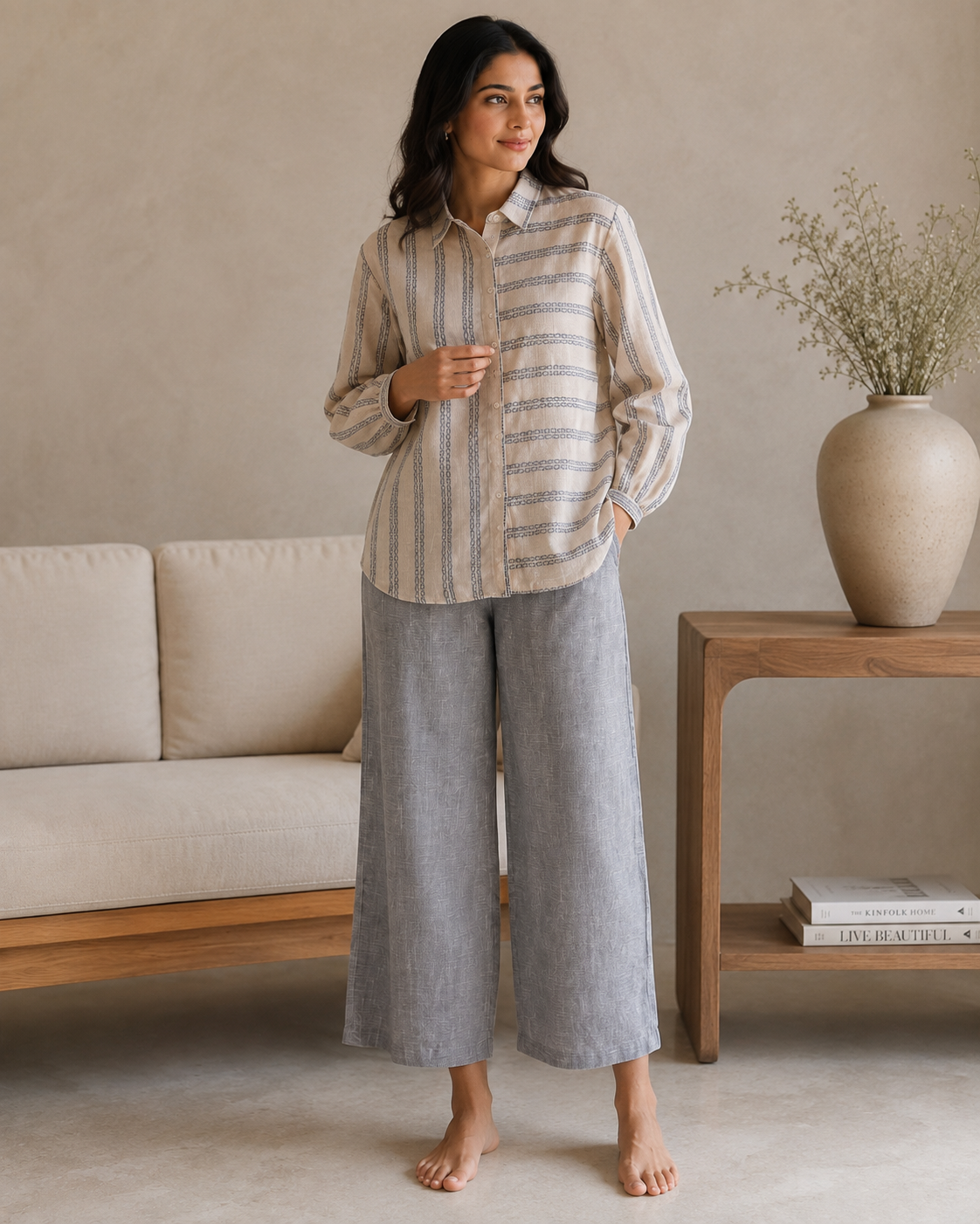 Blue Striped Cotton Shirt Pant Co-ord Set