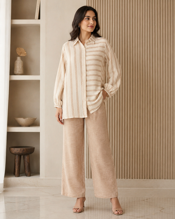 Ivory Striped Cotton Shirt Pant Co-ord Set