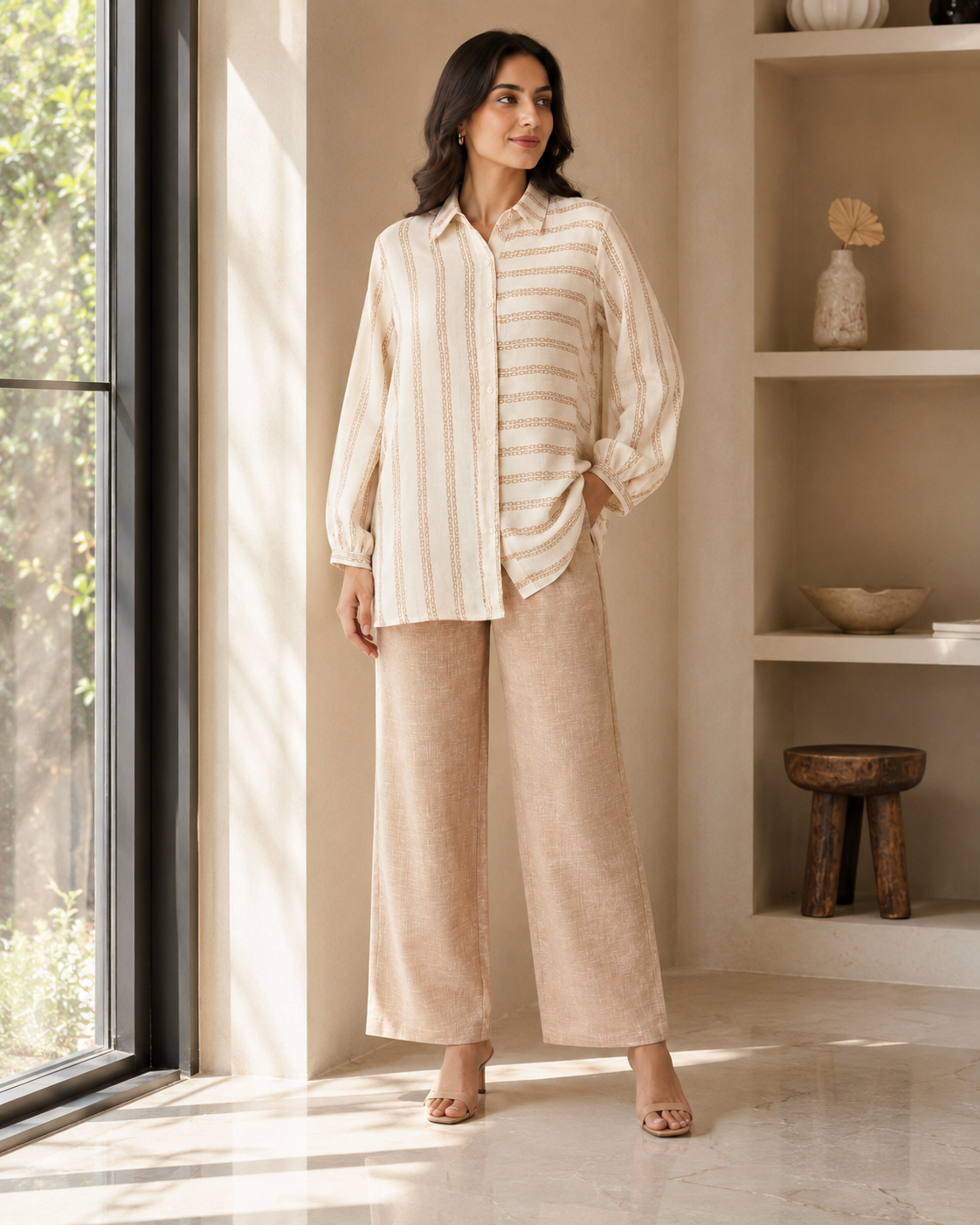 Ivory Striped Cotton Shirt Pant Co-ord Set